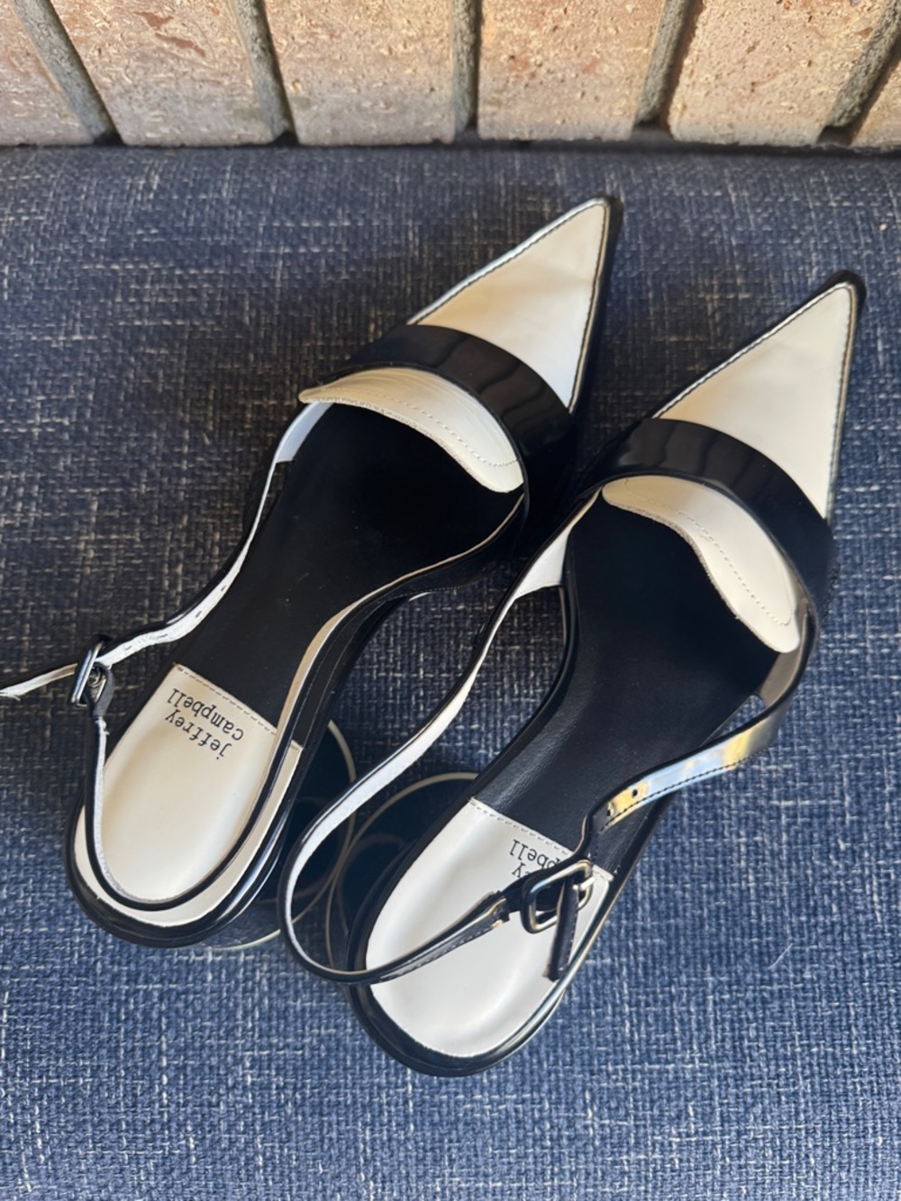 Jeffrey Campbell Black and White Pointed Slingback Heels - Picture 2 of 5